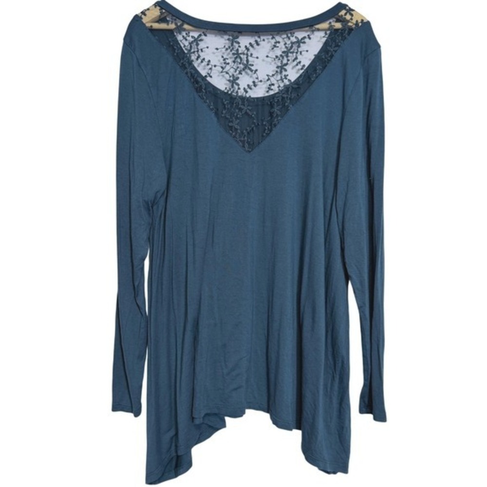 Torrid Super Soft Blouse Top Womens 2X Blue Knit Lace Feminine Shark Bite Hem - Picture 4 of 9